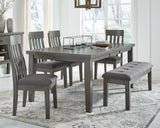 Hallanden Gray Dining Table, 4 Chairs, and Bench with Server from Ashley - Luna Furniture