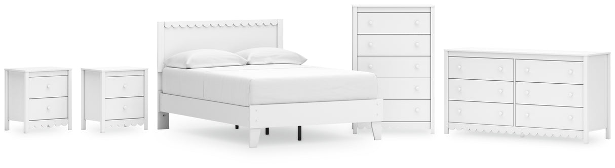 Hallityn Full Panel Platform Bed with Dresser, Chest and 2 Nightstands in White from Ashley - Luna Furniture