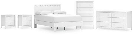Hallityn Full Panel Platform Bed with Dresser, Chest and 2 Nightstands in White from Ashley - Luna Furniture