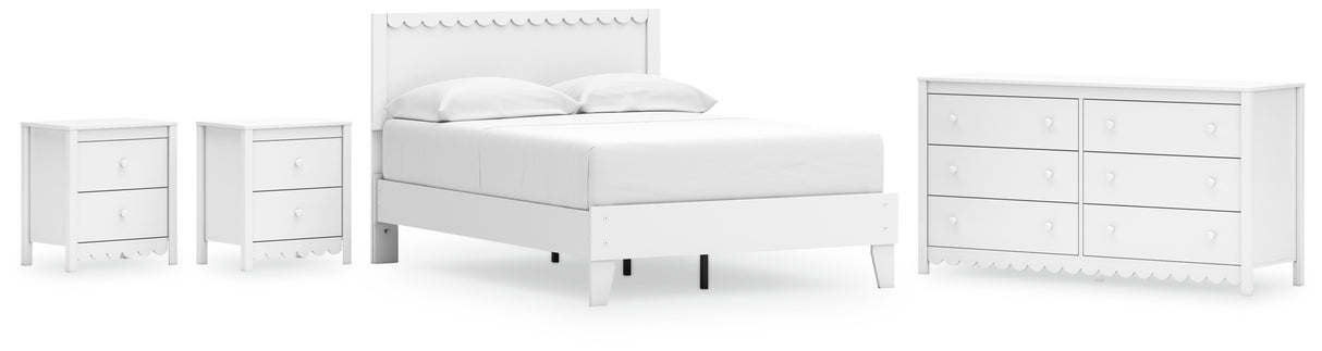 Hallityn Full Panel Platform Bed with Dresser and 2 Nightstands in White from Ashley - Luna Furniture