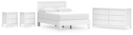 Hallityn Full Panel Platform Bed with Dresser and 2 Nightstands in White from Ashley - Luna Furniture