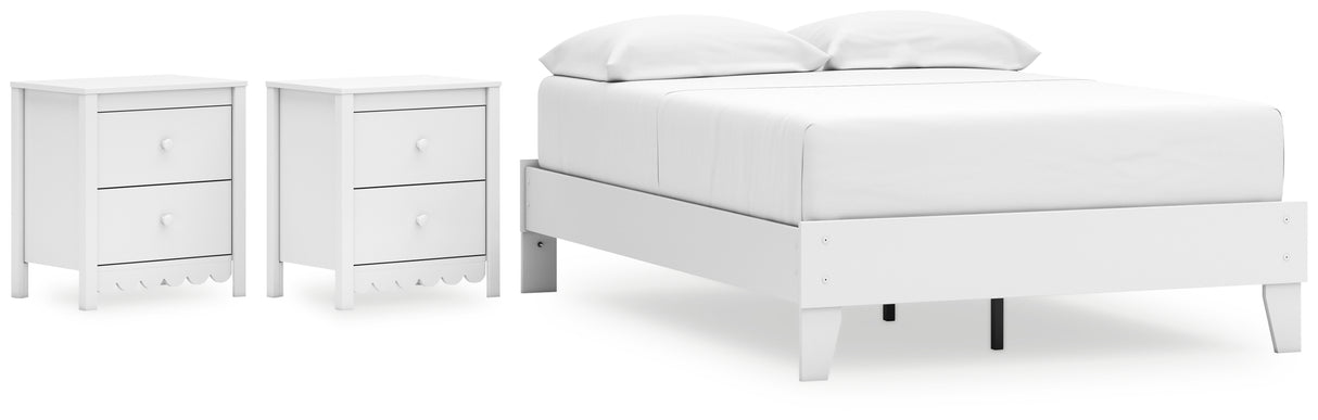 Hallityn Full Platform Bed with 2 Nightstands in White from Ashley - Luna Furniture