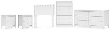 Hallityn Twin Panel Headboard with Dresser, Chest and 2 Nightstands in White from Ashley - Luna Furniture