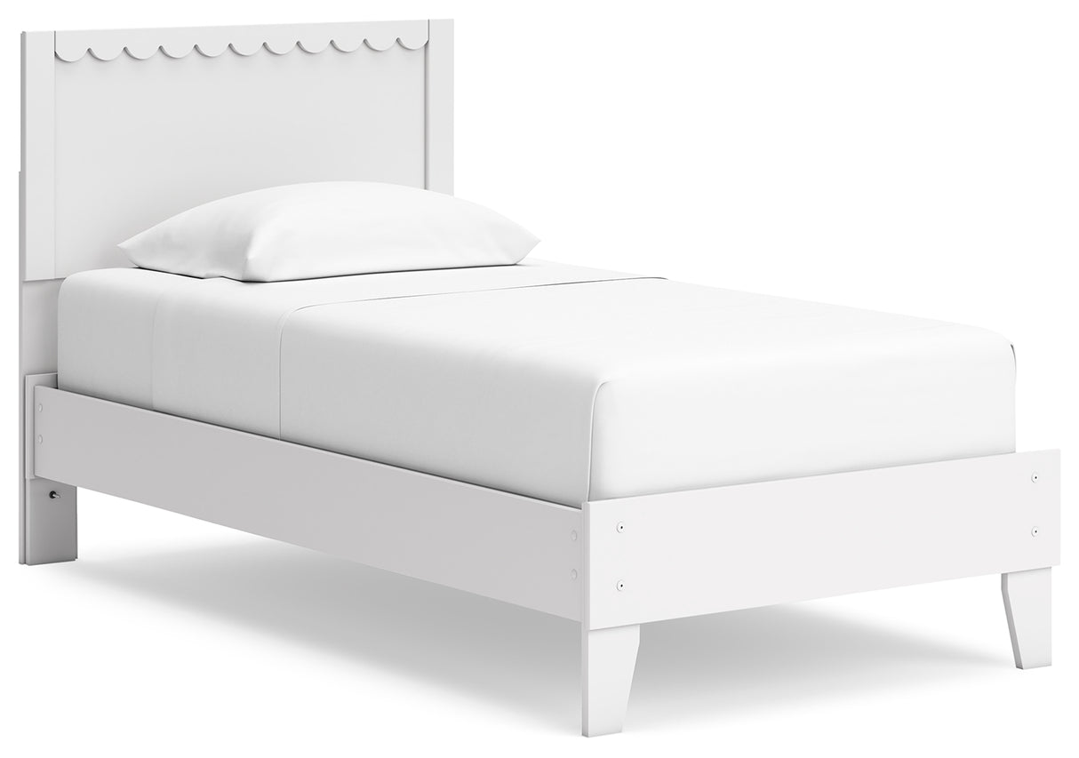 Hallityn Twin Panel Platform Bed with Dresser, Chest and 2 Nightstands in White from Ashley - Luna Furniture