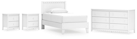 Hallityn Twin Panel Platform Bed with Dresser and 2 Nightstands in White from Ashley - Luna Furniture