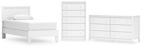 Hallityn Twin Panel Platform Bed with Dresser and Chest in White from Ashley - Luna Furniture