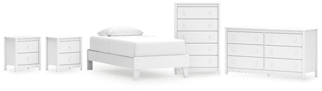 Hallityn Twin Platform Bed with Dresser, Chest and 2 Nightstands in White from Ashley - Luna Furniture