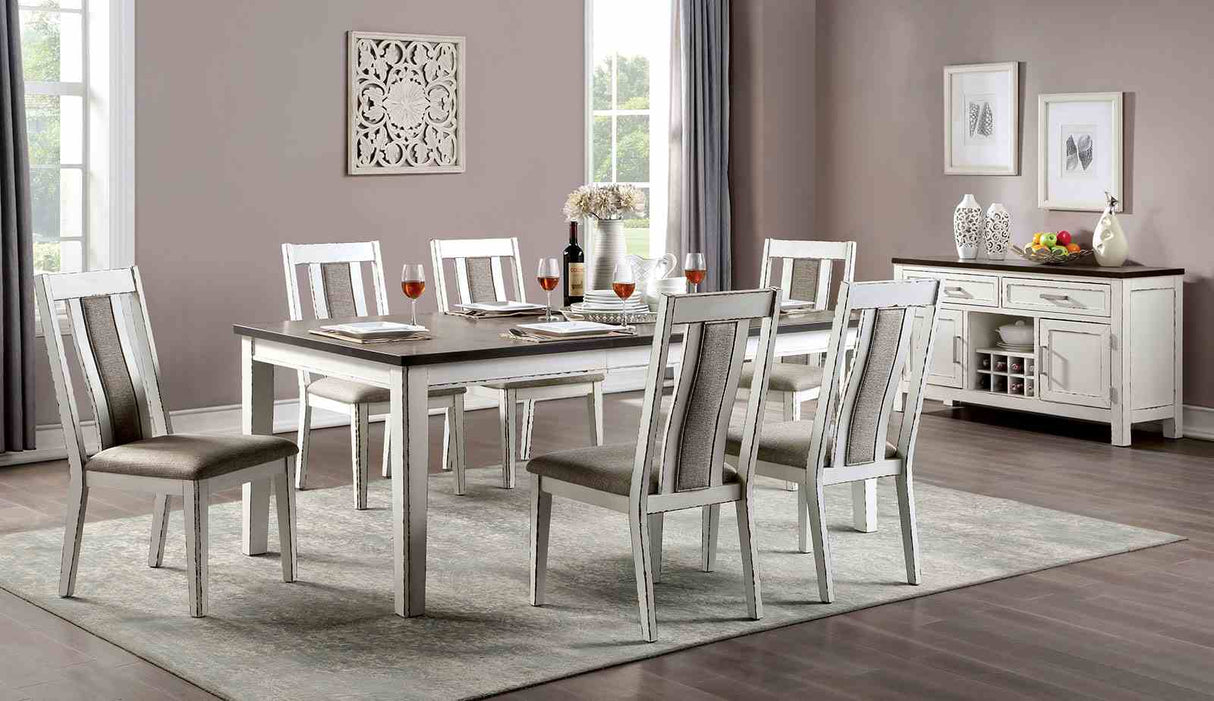 Halsey Weathered White/Dark Walnut 7-Piece Dining Room Set from Furniture of America - Luna Furniture