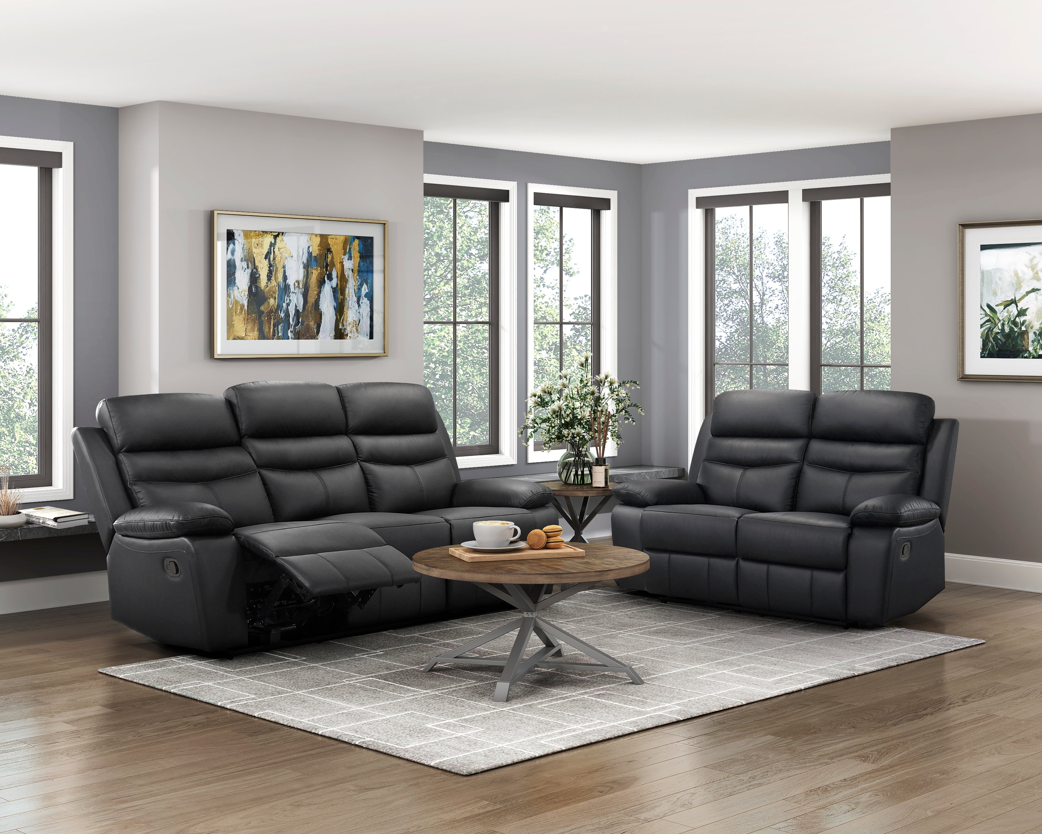 Homelegance Hancock Black Leather Double Reclining Living Room Set