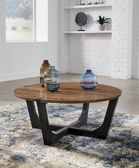 Hanneforth Coffee Table with 1 End Table in Brown/Black from Ashley - Luna Furniture