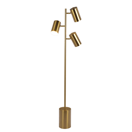 Harmony Brassed Gold Floor Lamp with Rotary Switch Triple Spots Metal Block Base from Midinmod - Luna Furniture