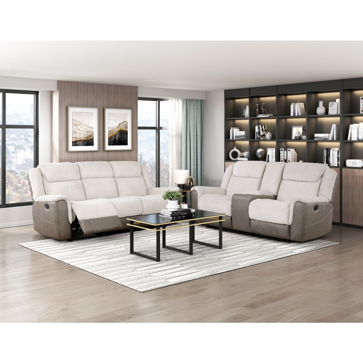 Harriette Beige/Brown Double Reclining Living Room Set from Homelegance - Luna Furniture