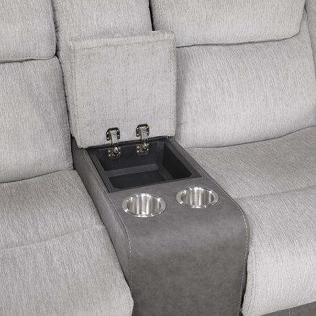 Harriette Gray Double Reclining Loveseat with Center Console from Homelegance - Luna Furniture