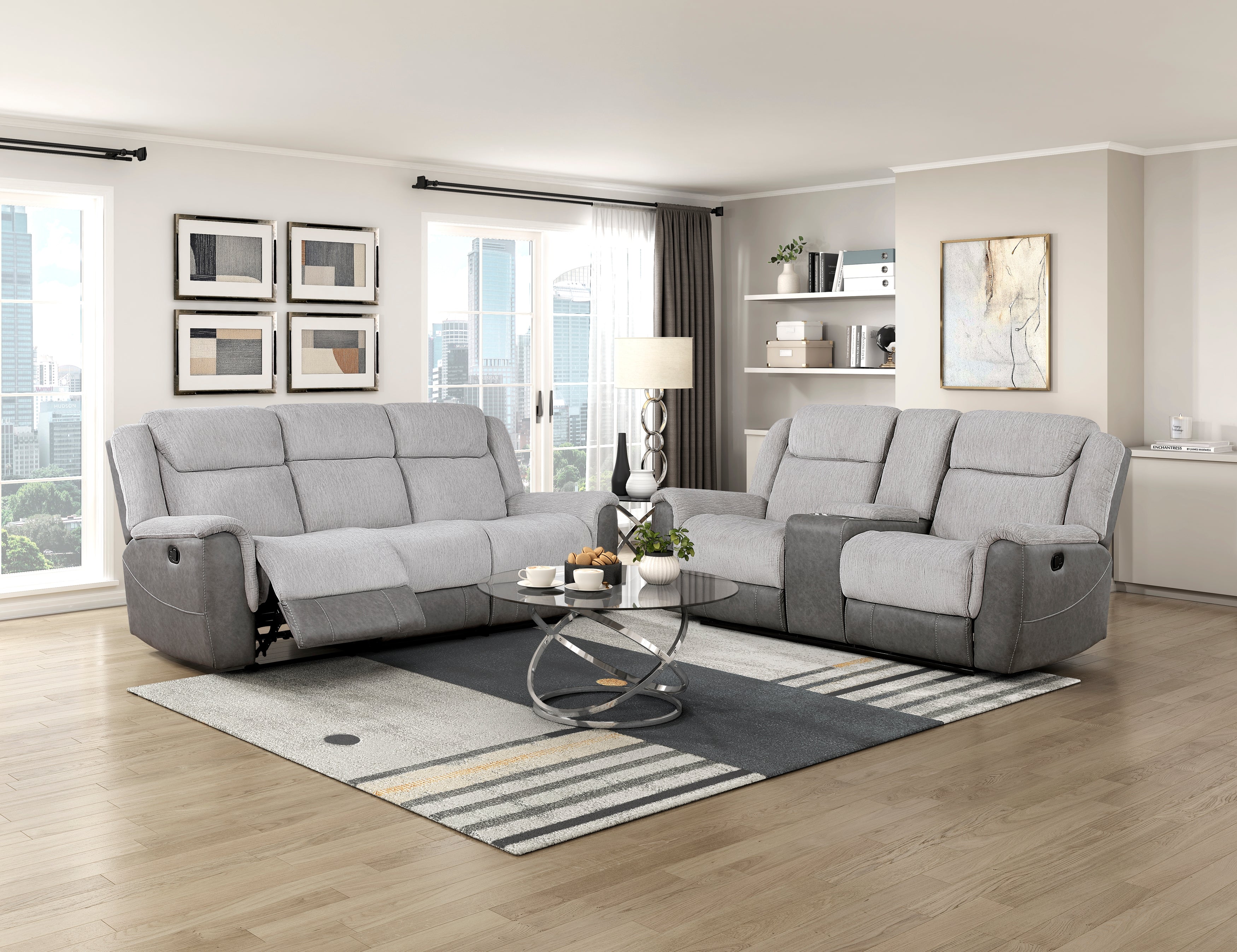 Harriette Gray Double Reclining Living Room Set – Luna Furniture