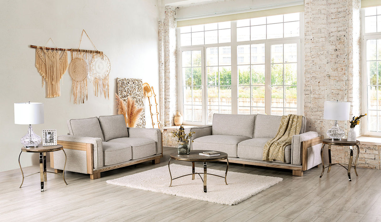 Harstad Light Brown/Natural Loveseat from Furniture of America - Luna Furniture