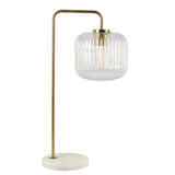 Haven Clear Glass Table Lamp, Gold Brush Metal and Marble Base, Button Control from Midinmod - Luna Furniture