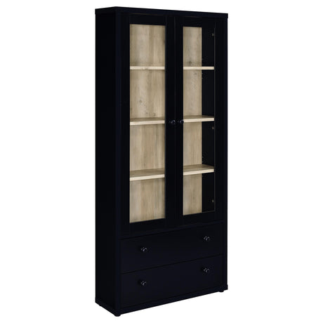 Hawthorne Black 4-Shelf Glass Door Tall Cabinet with Drawers from Coaster - Luna Furniture