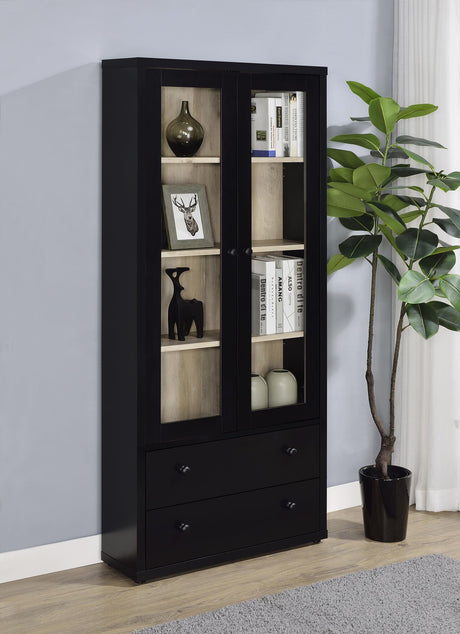 Hawthorne Black 4-Shelf Glass Door Tall Cabinet with Drawers from Coaster - Luna Furniture