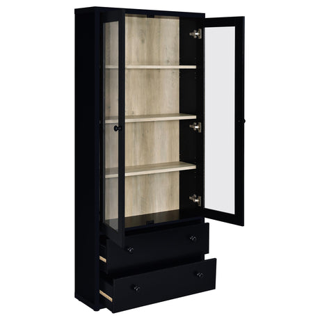 Hawthorne Black 4-Shelf Glass Door Tall Cabinet with Drawers from Coaster - Luna Furniture