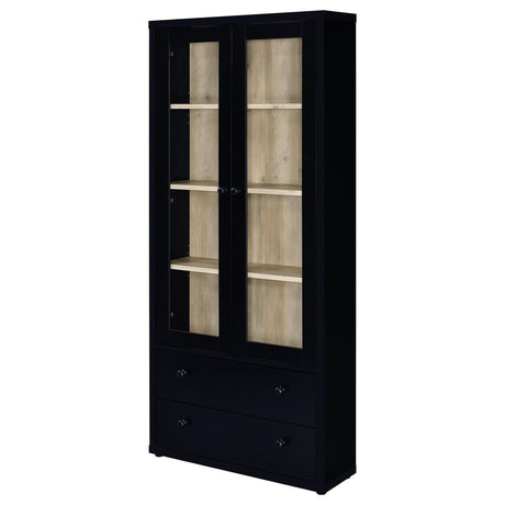 Hawthorne Black 4-Shelf Glass Door Tall Cabinet with Drawers from Coaster - Luna Furniture