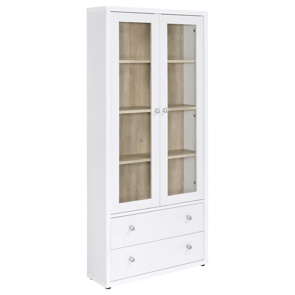Hawthorne White 4-Shelf Glass Door Tall Cabinet with Drawers