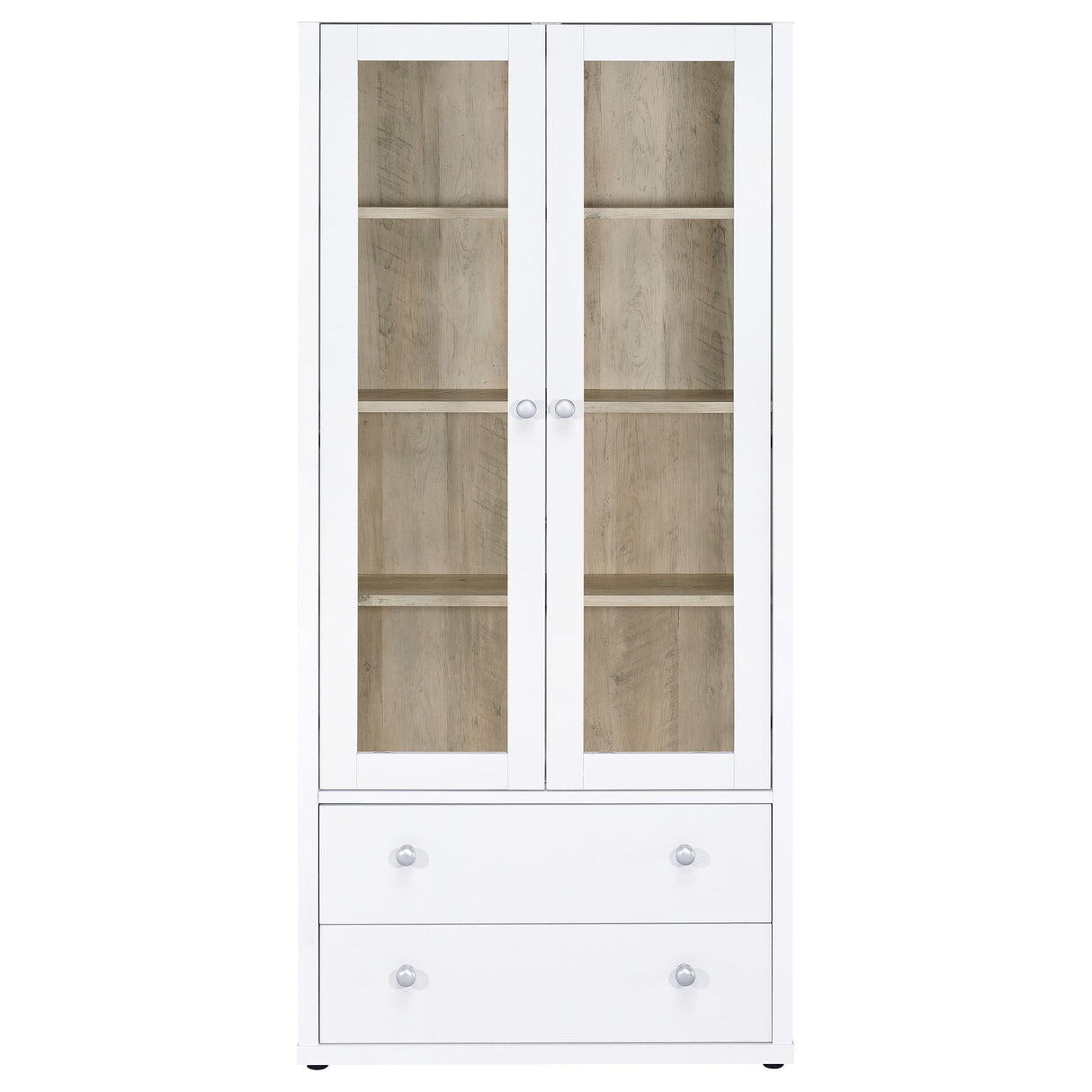 Hawthorne White 4-Shelf Glass Door Tall Cabinet with Drawers from Coaster - Luna Furniture