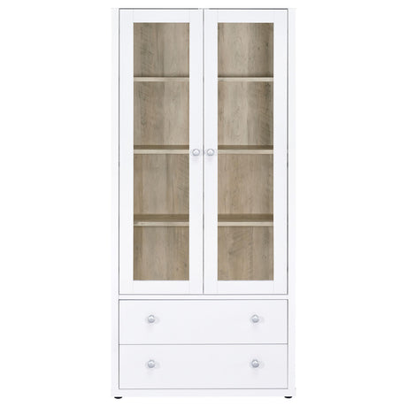 Hawthorne White 4-Shelf Glass Door Tall Cabinet with Drawers from Coaster - Luna Furniture