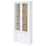 Hawthorne White 4-Shelf Glass Door Tall Cabinet with Drawers from Coaster - Luna Furniture
