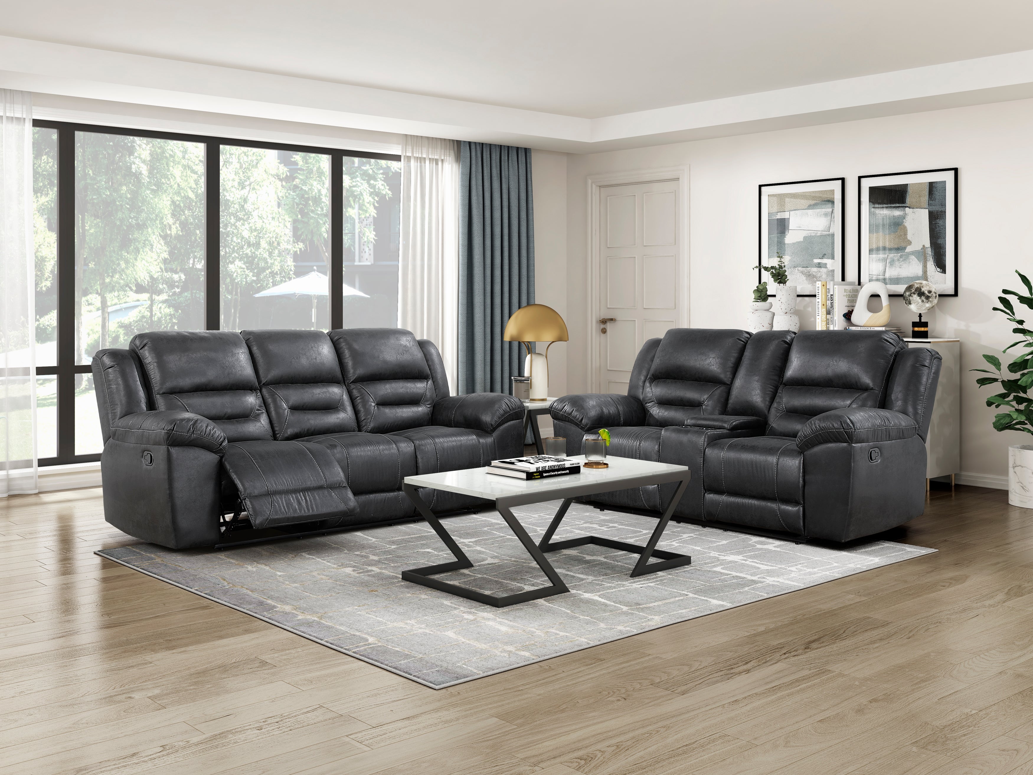 Homelegance Hazen Black Double Reclining Sofa – Luna Furniture