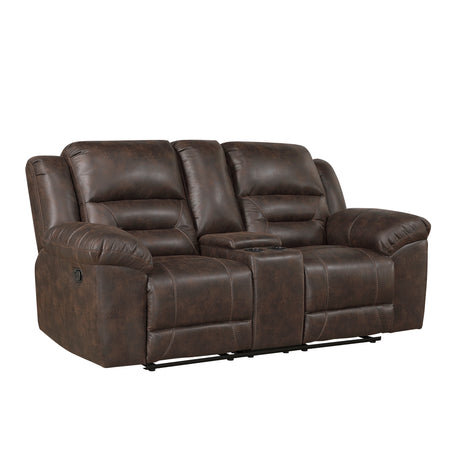 Hazen Dark Brown Double Reclining Loveseat with Center Console from Homelegance - Luna Furniture