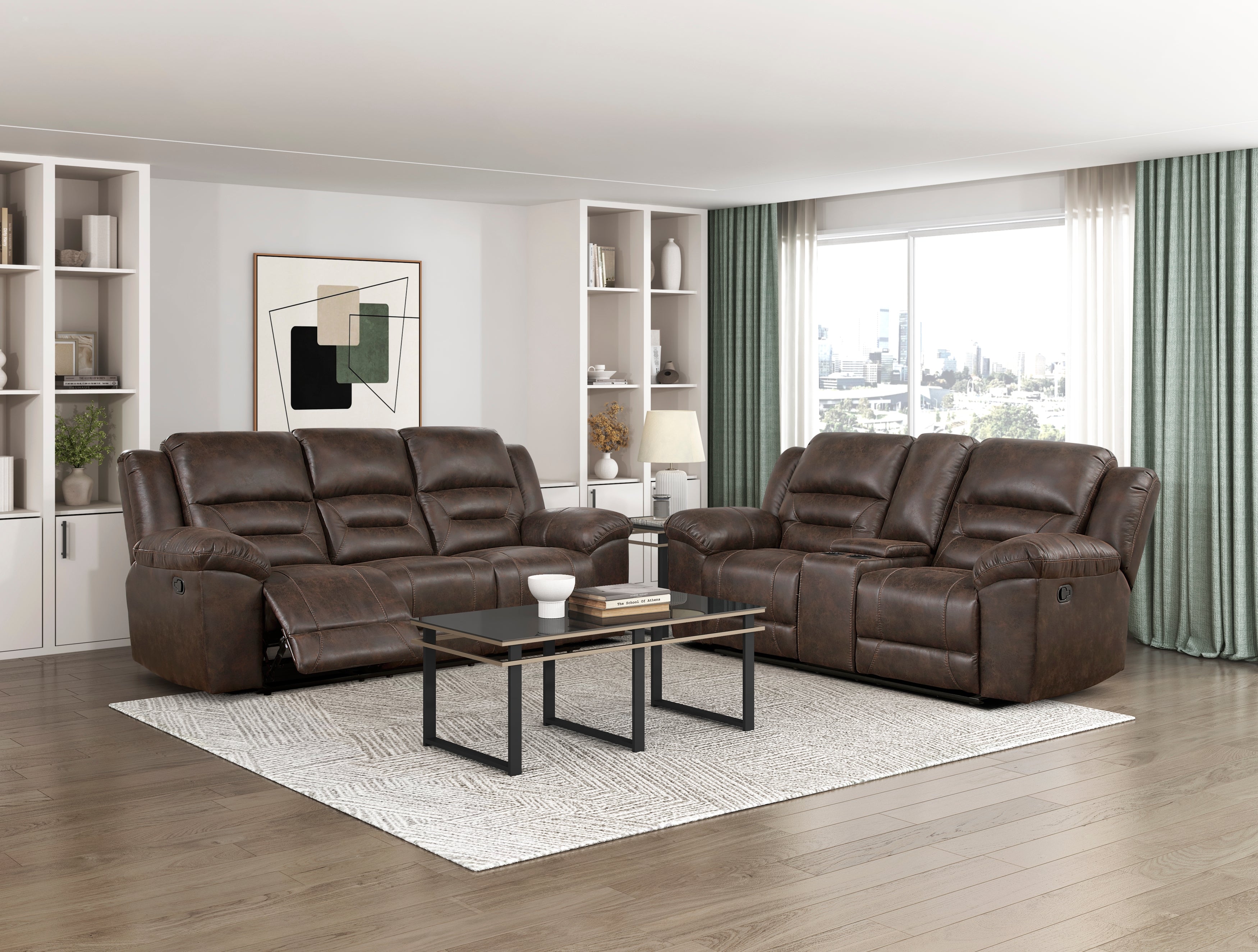 Hazen Dark Brown Double Reclining Loveseat with Center Console