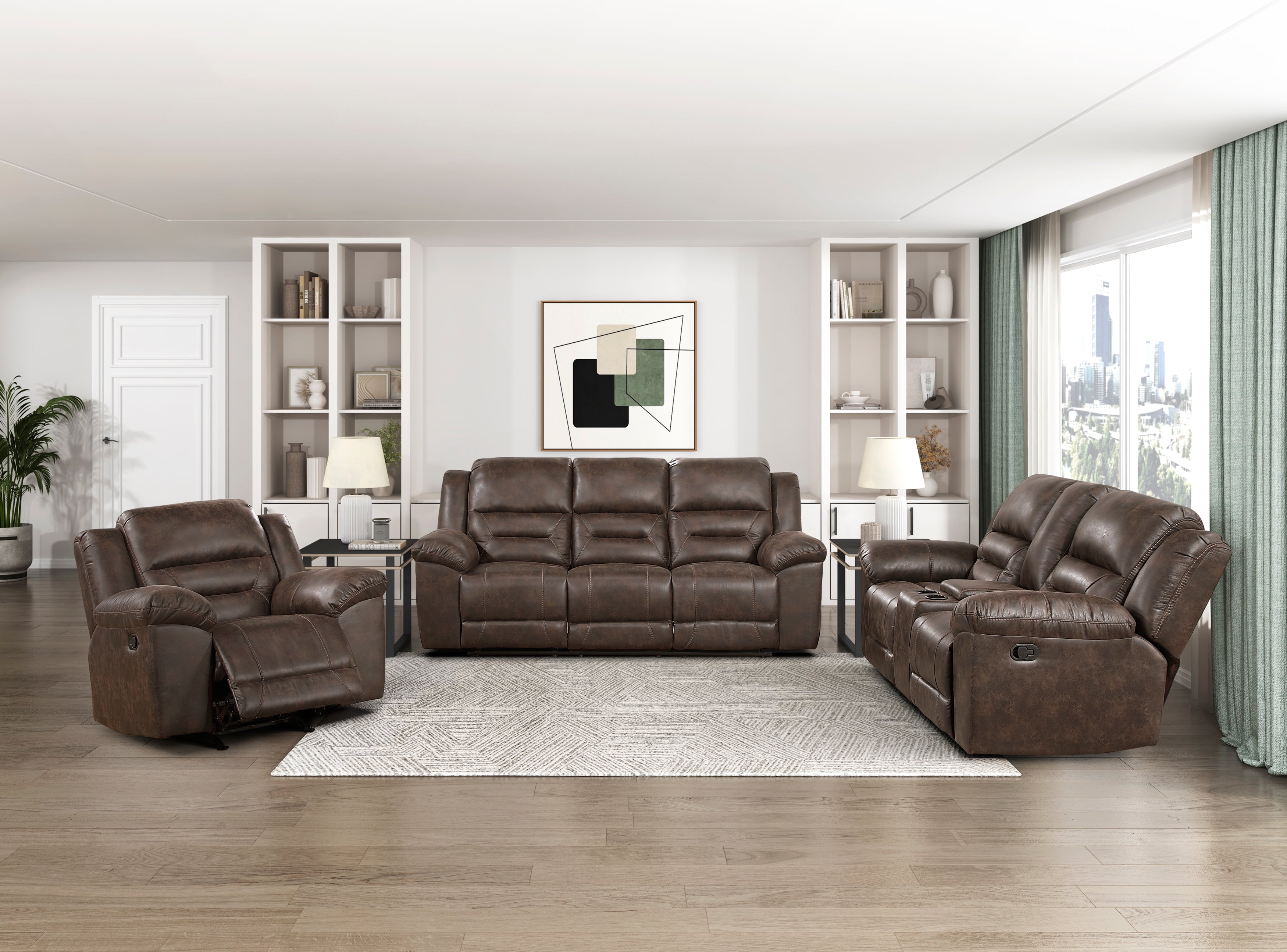 Hazen Dark Brown Double Reclining Loveseat with Center Console