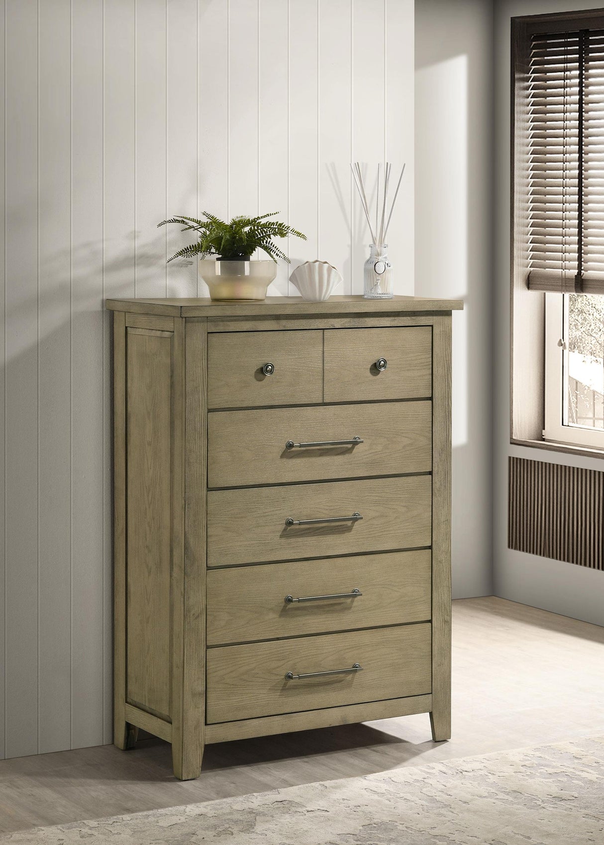 Hazlewood Vineyard Oak 5-Drawer Bedroom Chest from Coaster - Luna Furniture