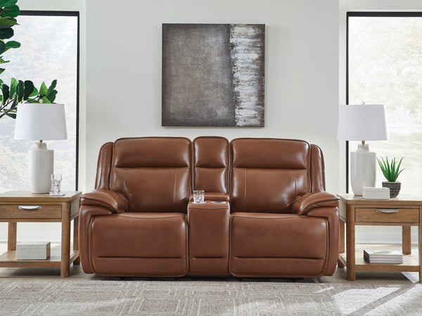 Healy Pier Chocolate Power Reclining Loveseat with Console