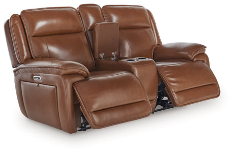 Healy Pier Chocolate Power Reclining Loveseat with Console from Ashley - Luna Furniture