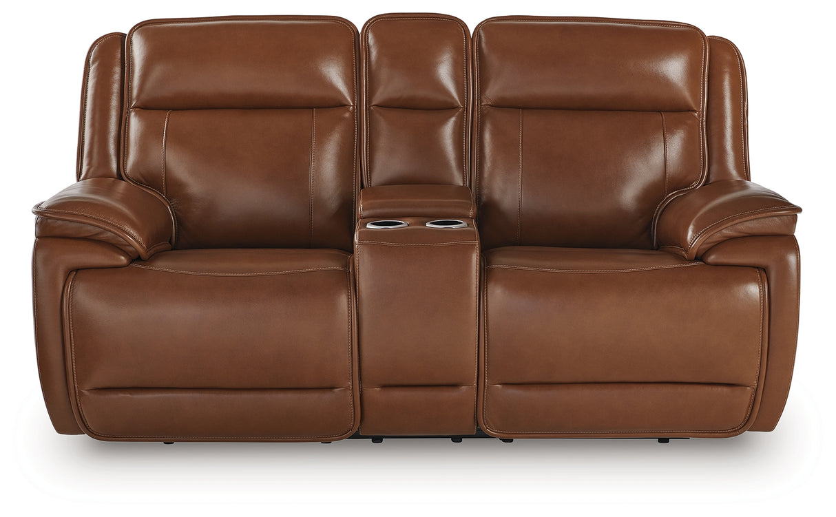 Healy Pier Chocolate Power Reclining Loveseat with Console from Ashley - Luna Furniture