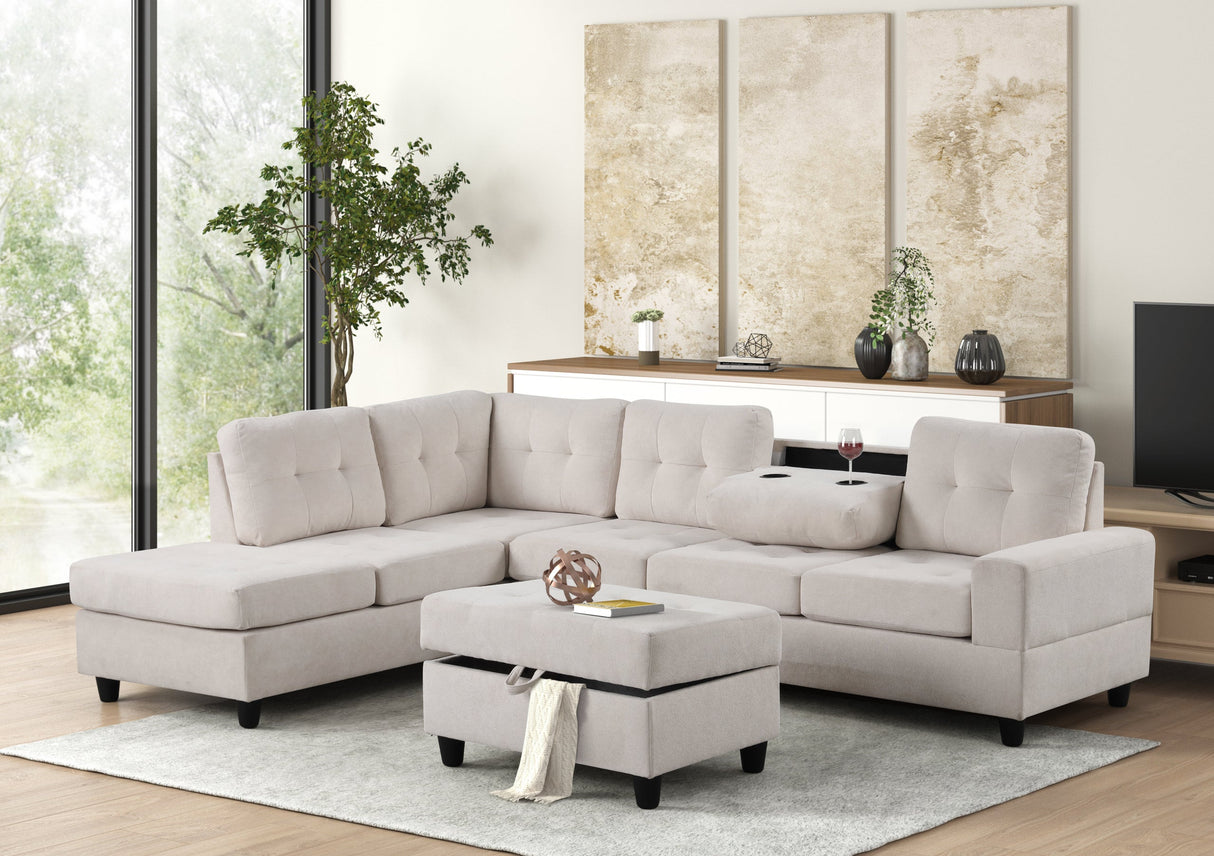 Heights Beige Performans Fabric Reversible Sectional with Storage Ottoman from Happy Homes - Luna Furniture