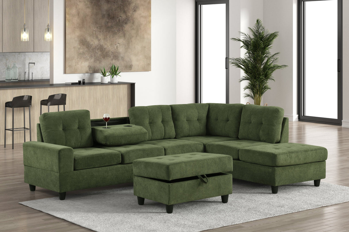 Heights Green Performans Fabric Reversible Sectional with Storage Ottoman from Happy Homes - Luna Furniture