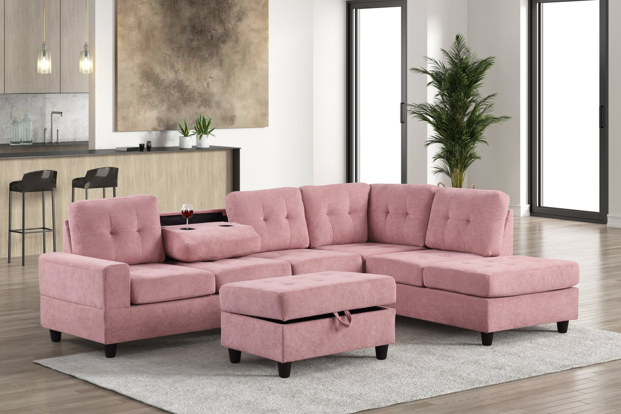 Heights Pink Performans Fabric Reversible Sectional with Storage Ottoman from Happy Homes - Luna Furniture