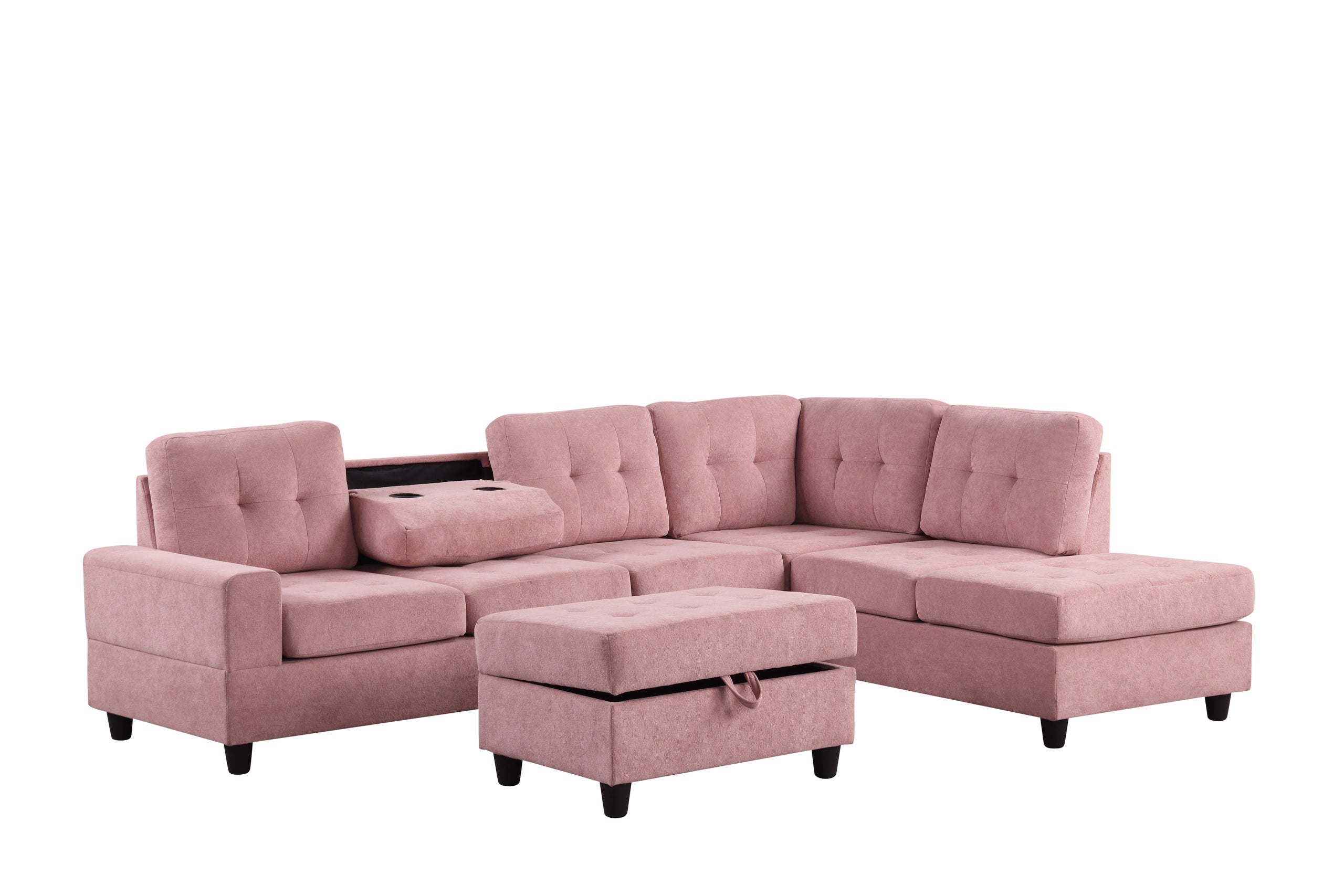 Heights Pink Performans Fabric Reversible Sectional with Storage