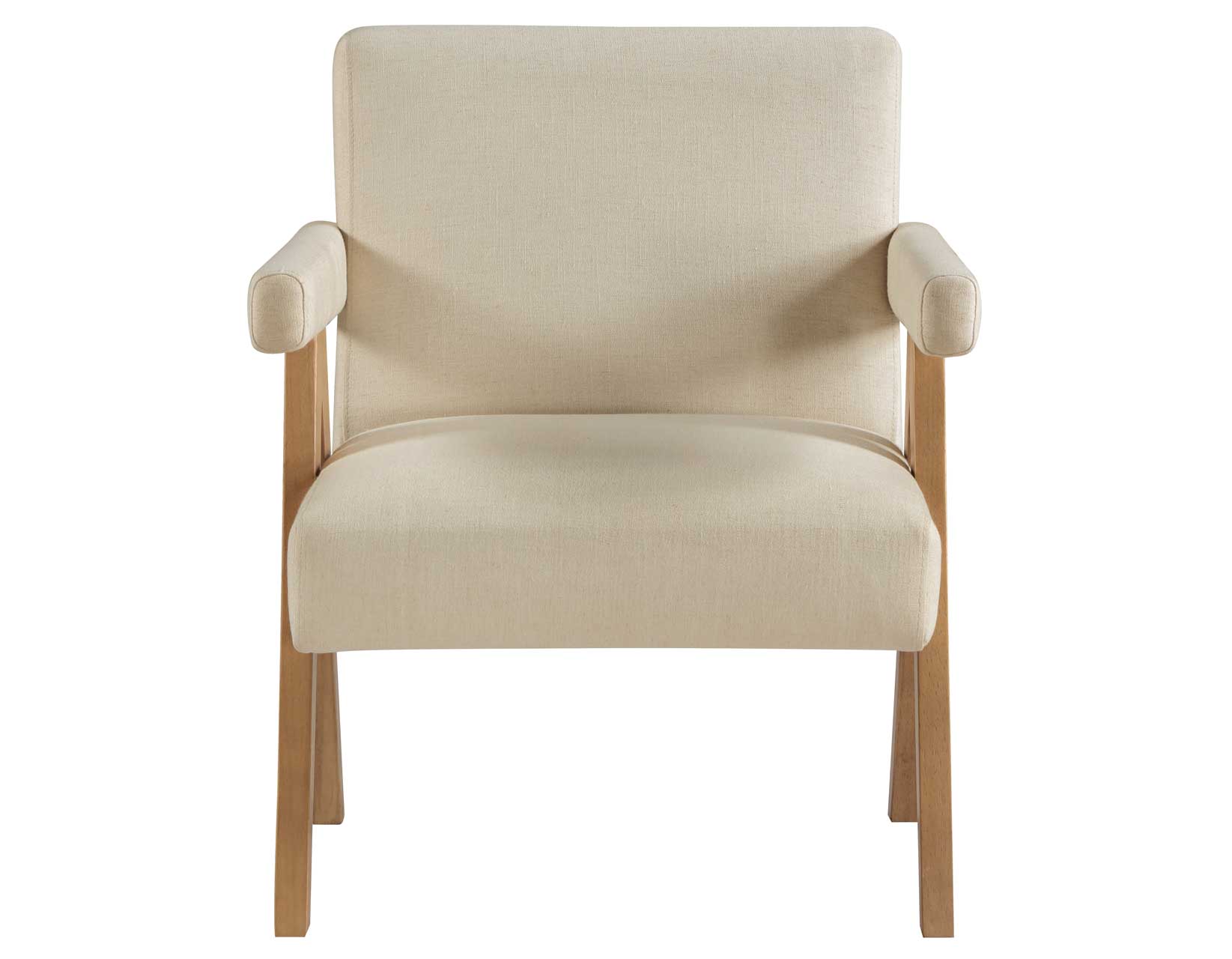 Helen Cream Fabric with Light Chestnut Wood Finish Accent Chair