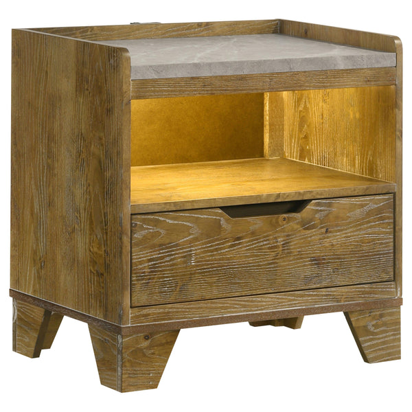 Henderson Medium Oak 1-Drawer LED Nightstand