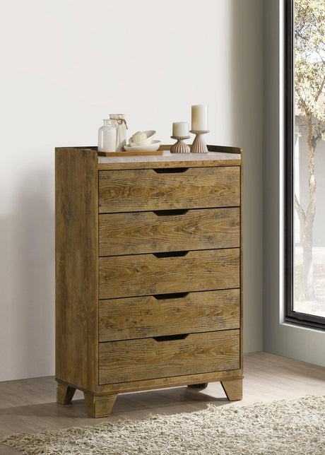 Henderson Medium Oak 5-Drawer Bedroom Chest from Coaster - Luna Furniture