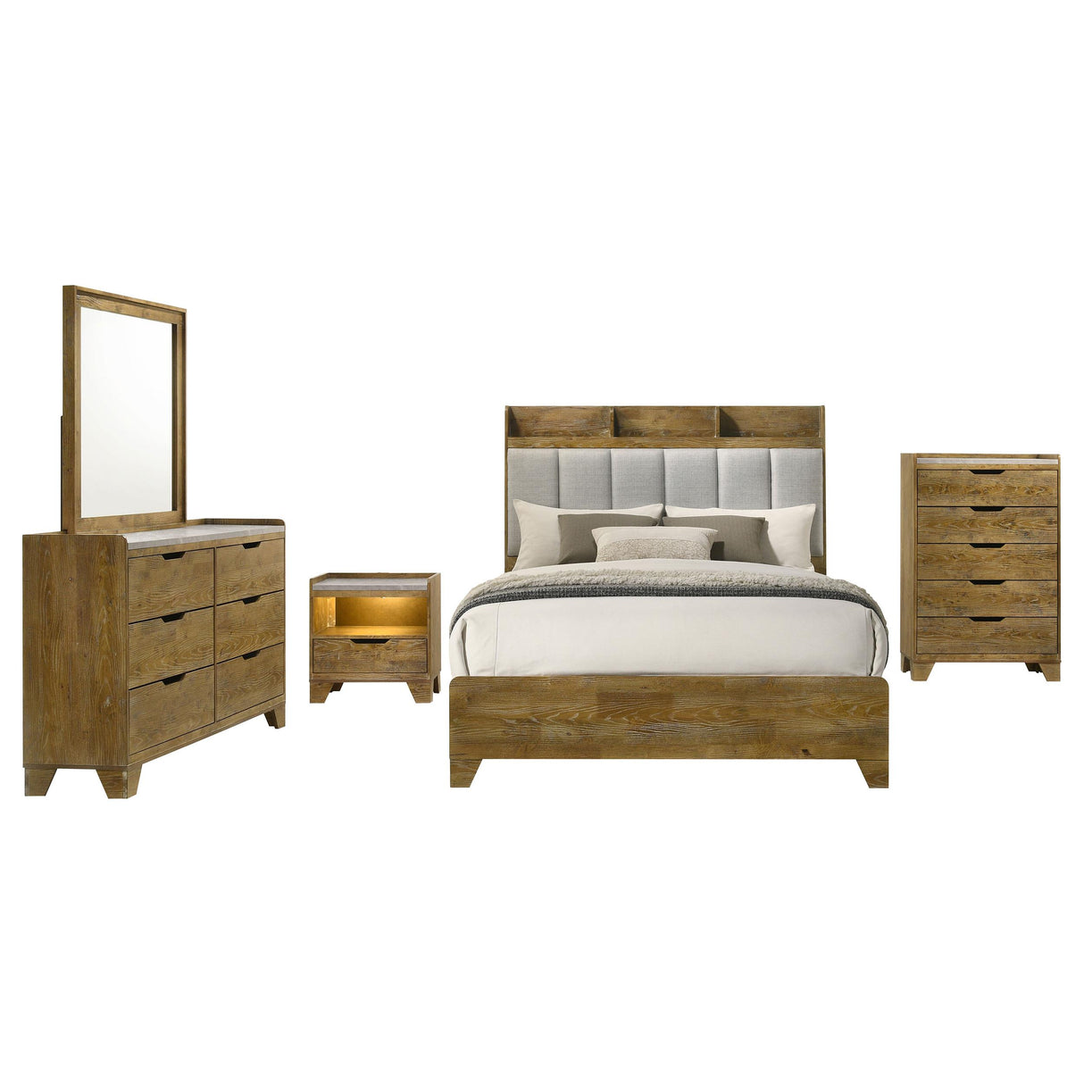 Henderson Medium Oak 5-Piece Eastern King Bedroom Set from Coaster - Luna Furniture