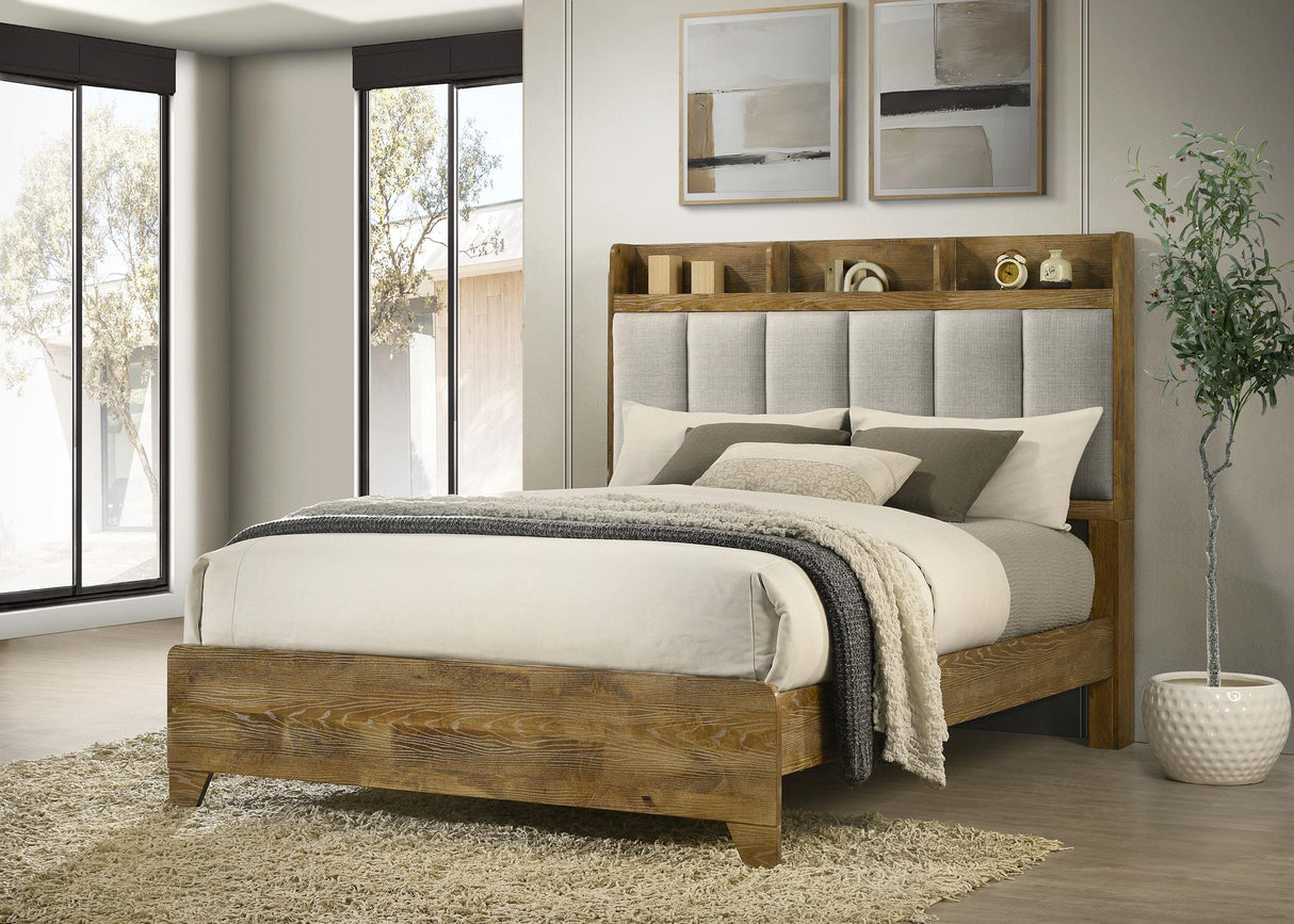 Henderson Medium Oak 57-inch Eastern King Bookcase Panel Bed from Coaster - Luna Furniture