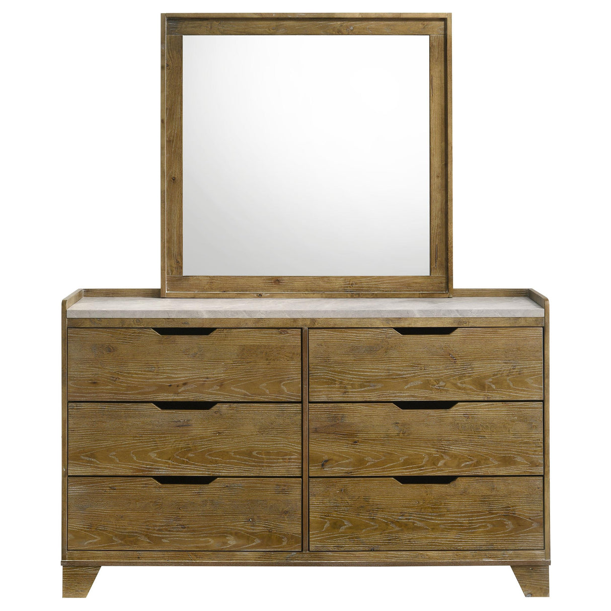 Henderson Medium Oak 6-Drawer Bedroom Dresser with Mirror from Coaster - Luna Furniture