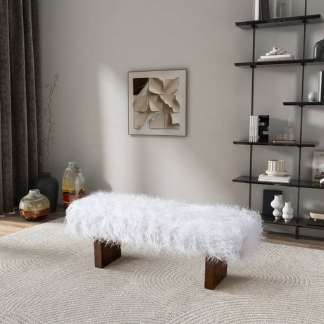 Henley White Khaki Fur Bench from Midinmod - Luna Furniture