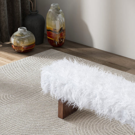 Henley White Khaki Fur Bench from Midinmod - Luna Furniture