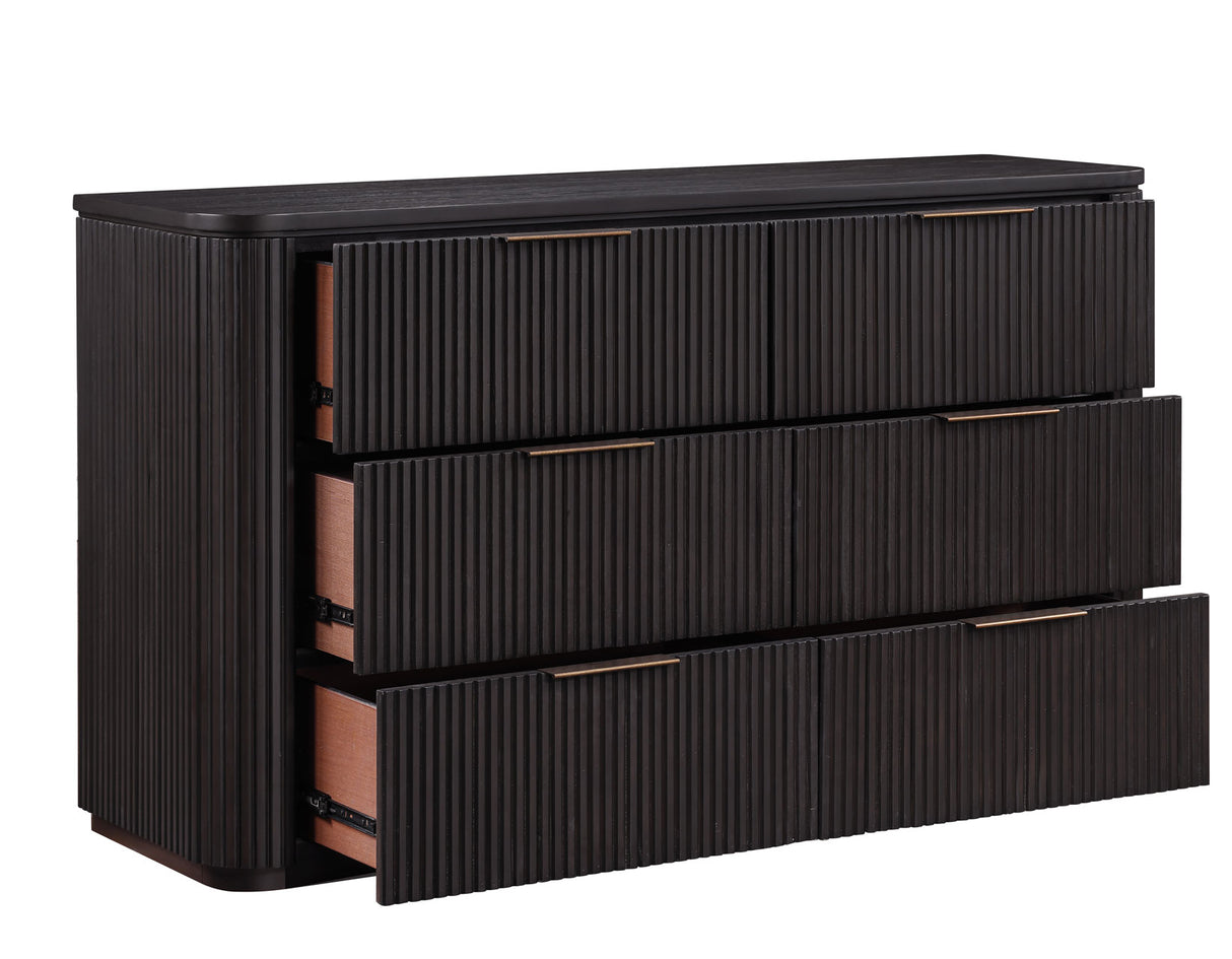 Henry 65 6-Drawer Reeded Dresser, Espresso Finish Luna Furniture Henry 65 6-Drawer Reeded Dresser, Espresso Finish Luna Furniture