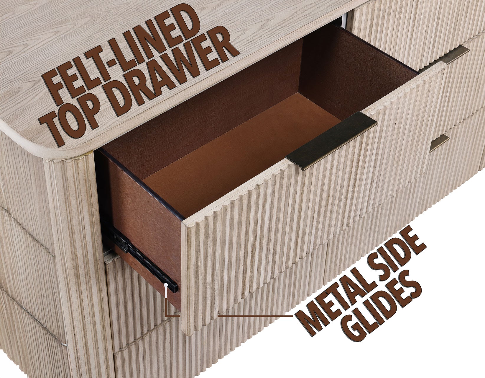 Steve Silver Henry 65″ 6-Drawer Reeded Dresser, Tan Finish – Luna